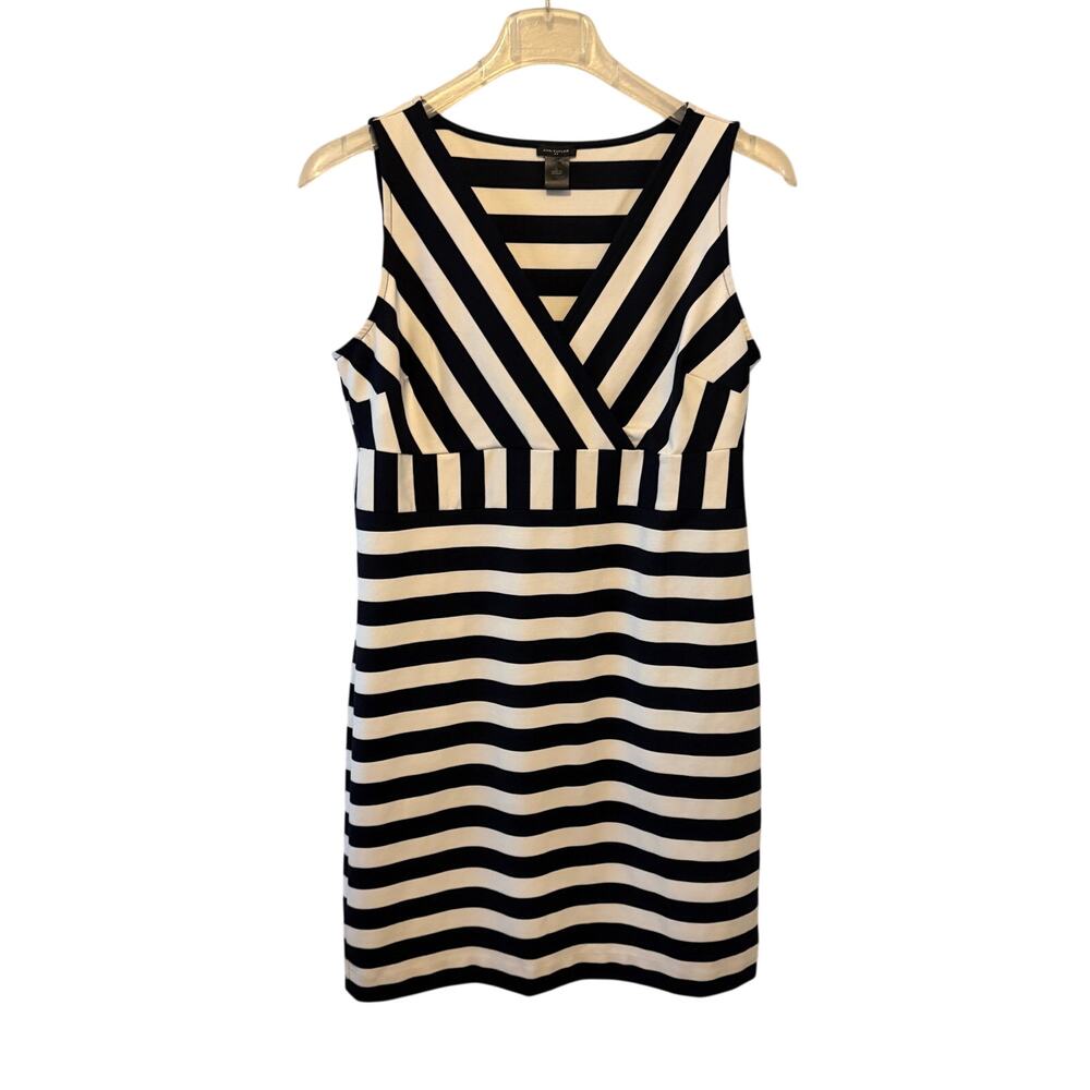 Women's Ann Taylor Black White Stripped Sleeveless Dress Size Large